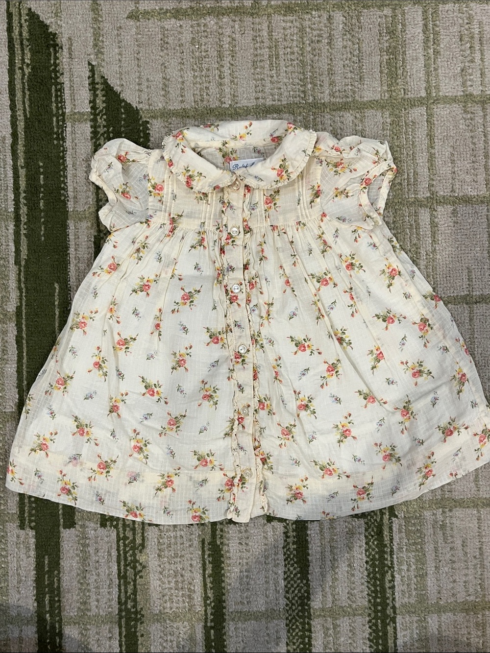 Ralph Lauren Floral Baby Dress - Cream with Pink & Yellow Flowers 9M